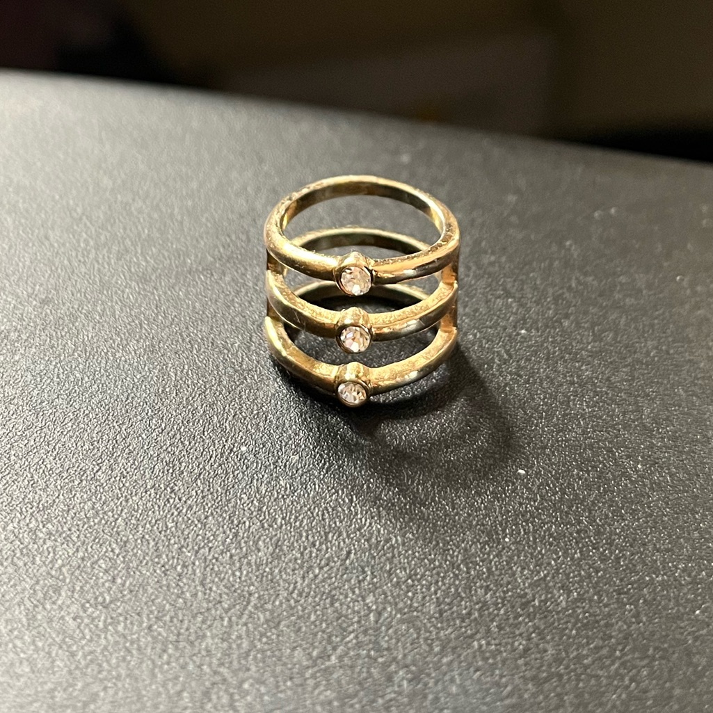 Gold Triple Band Ring With Beaded Accents